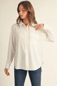 Polished Perfection Long Sleeve Button Up Top - Off White