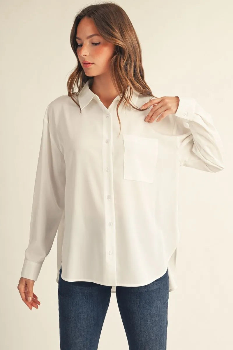 Polished Perfection Long Sleeve Button Up Top - Off White