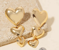 14K Gold Dipped 3 Tiered Heart Earrings
