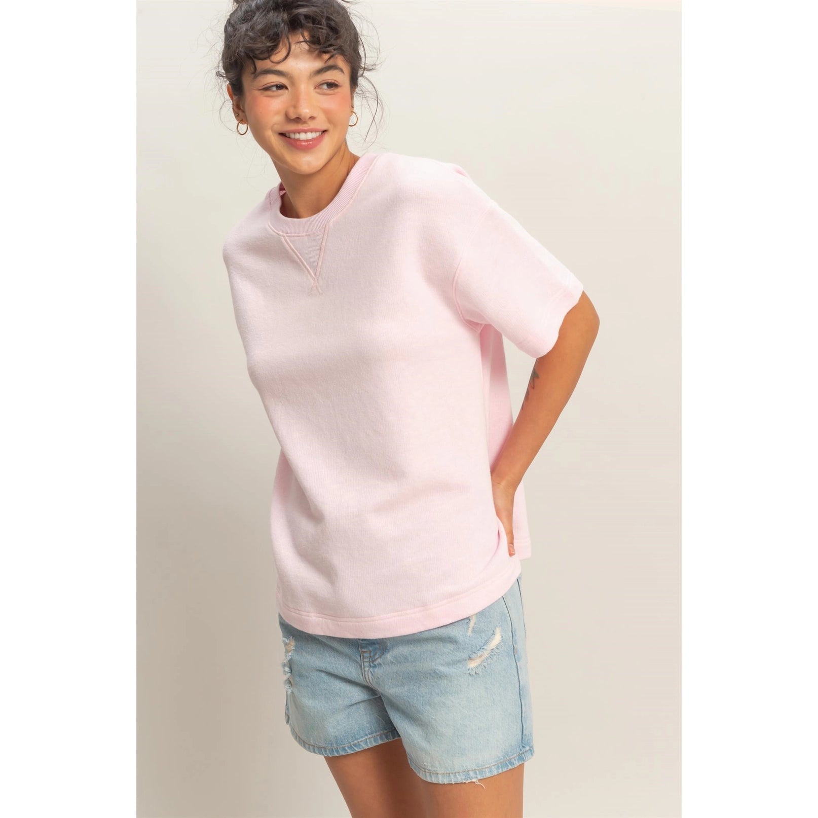 Love Language Essential Basic Knit Top - Soft Pink
