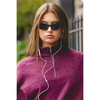 All Star Printed Quarter Zip Pullover Top in Maroon