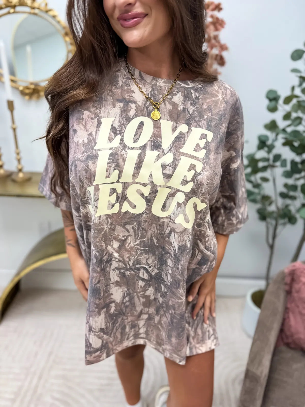 Love Like Jesus Oversized Graphic Tee - Dark Camo