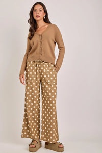 Relaxed Wide Leg Polka Dot Drawstring Pants