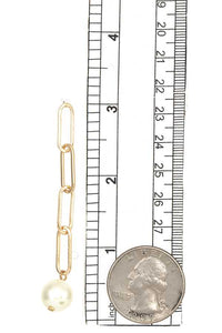 Linear Links Paperclip Dangle Post Earrings w/ Pearl