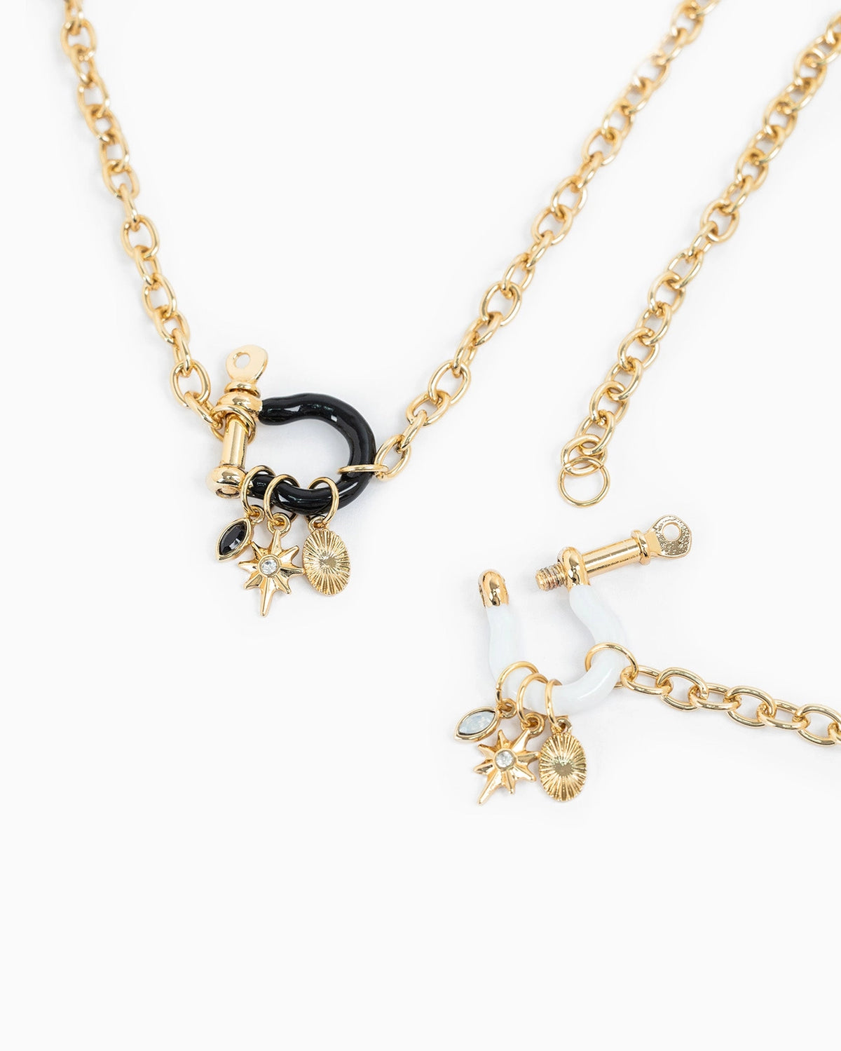 Equestrian Chic Enamel Horsebit Carabiner 3 Charm Necklace - Black
