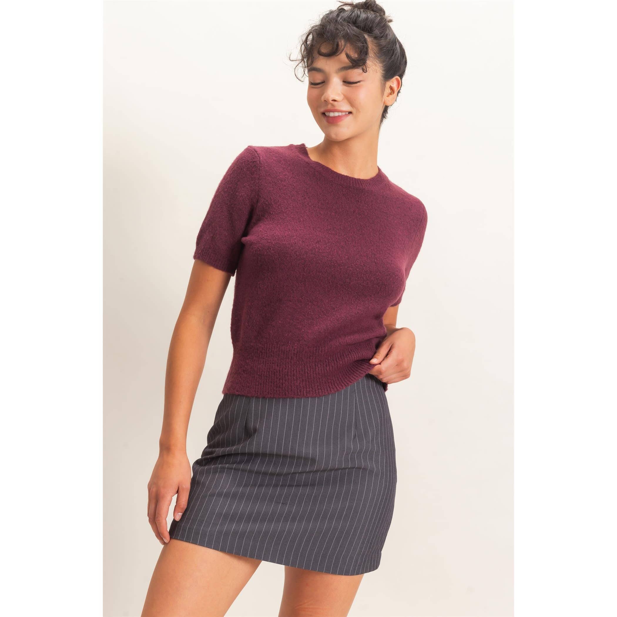 Confidence Boost Chic Knit Everyday Blouse in Maroon