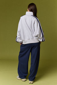 Varsity Grey Collared Contrast Stiped Pullover Sweatshirt