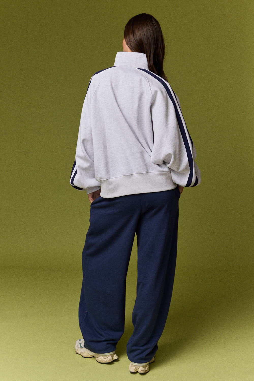 Varsity Grey Collared Contrast Stiped Pullover Sweatshirt