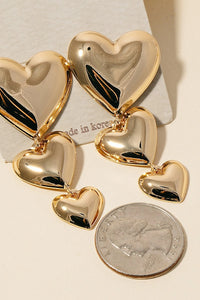 14K Gold Dipped 3 Tiered Heart Earrings