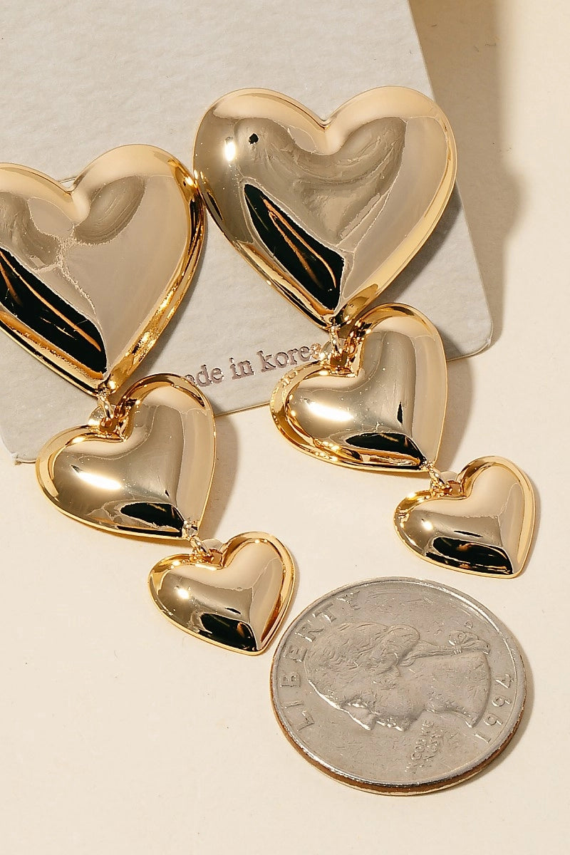 14K Gold Dipped 3 Tiered Heart Earrings