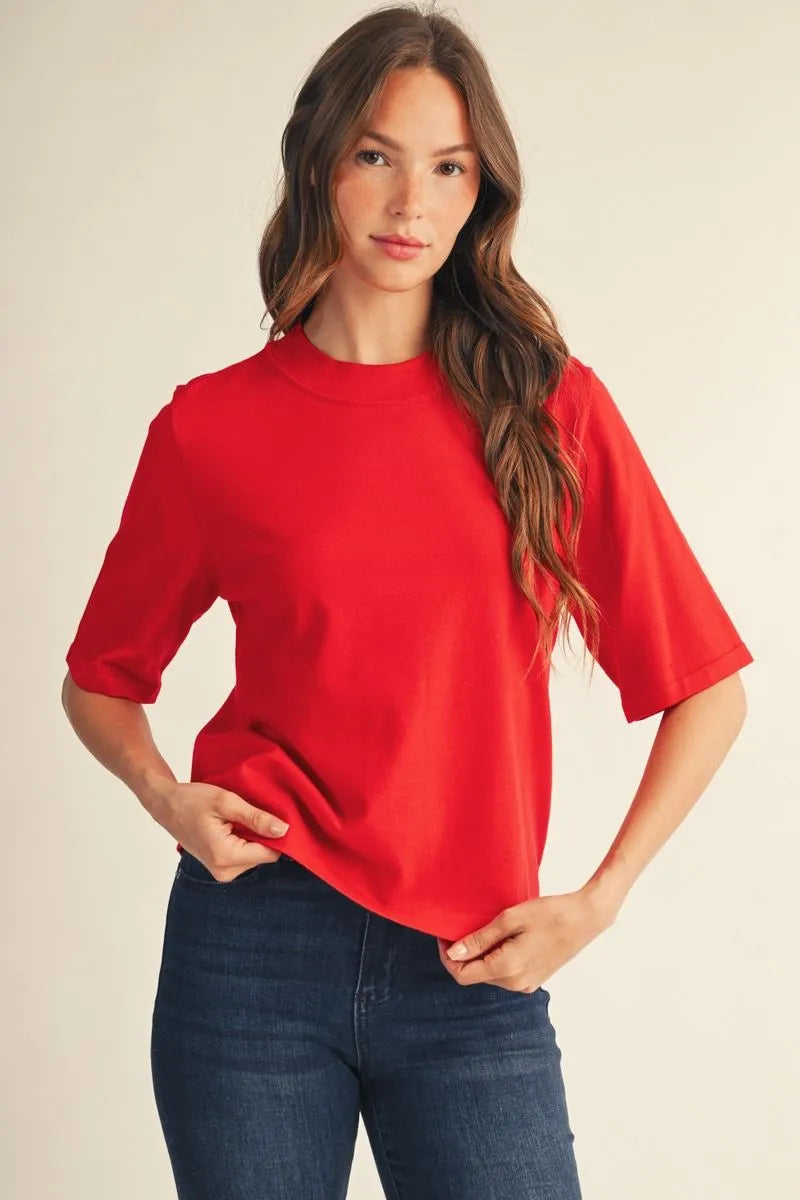 Crush Hour Knit Short Sleeve Top - Red