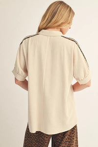 Courtside Chic Leopard Lined Collared Blouse
