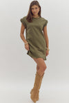 Beloved Braided Cap Sleeve Shirt Dress- Olive