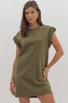 Beloved Braided Cap Sleeve Shirt Dress- Olive