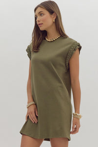 Beloved Braided Cap Sleeve Shirt Dress- Olive