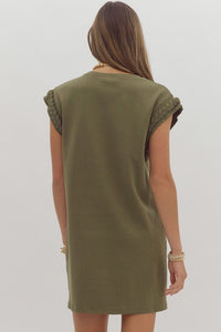 Beloved Braided Cap Sleeve Shirt Dress- Olive