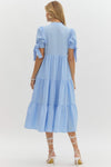 Blossoming In Blue Tiered Midi Ruffled Dress