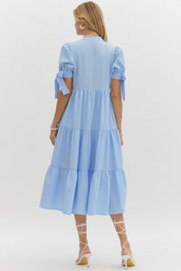 Blossoming In Blue Tiered Midi Ruffled Dress