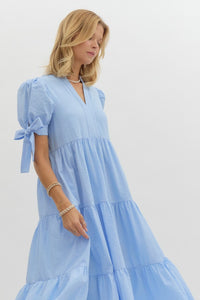 Blossoming In Blue Tiered Midi Ruffled Dress