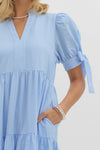 Blossoming In Blue Tiered Midi Ruffled Dress