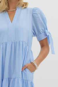 Blossoming In Blue Tiered Midi Ruffled Dress