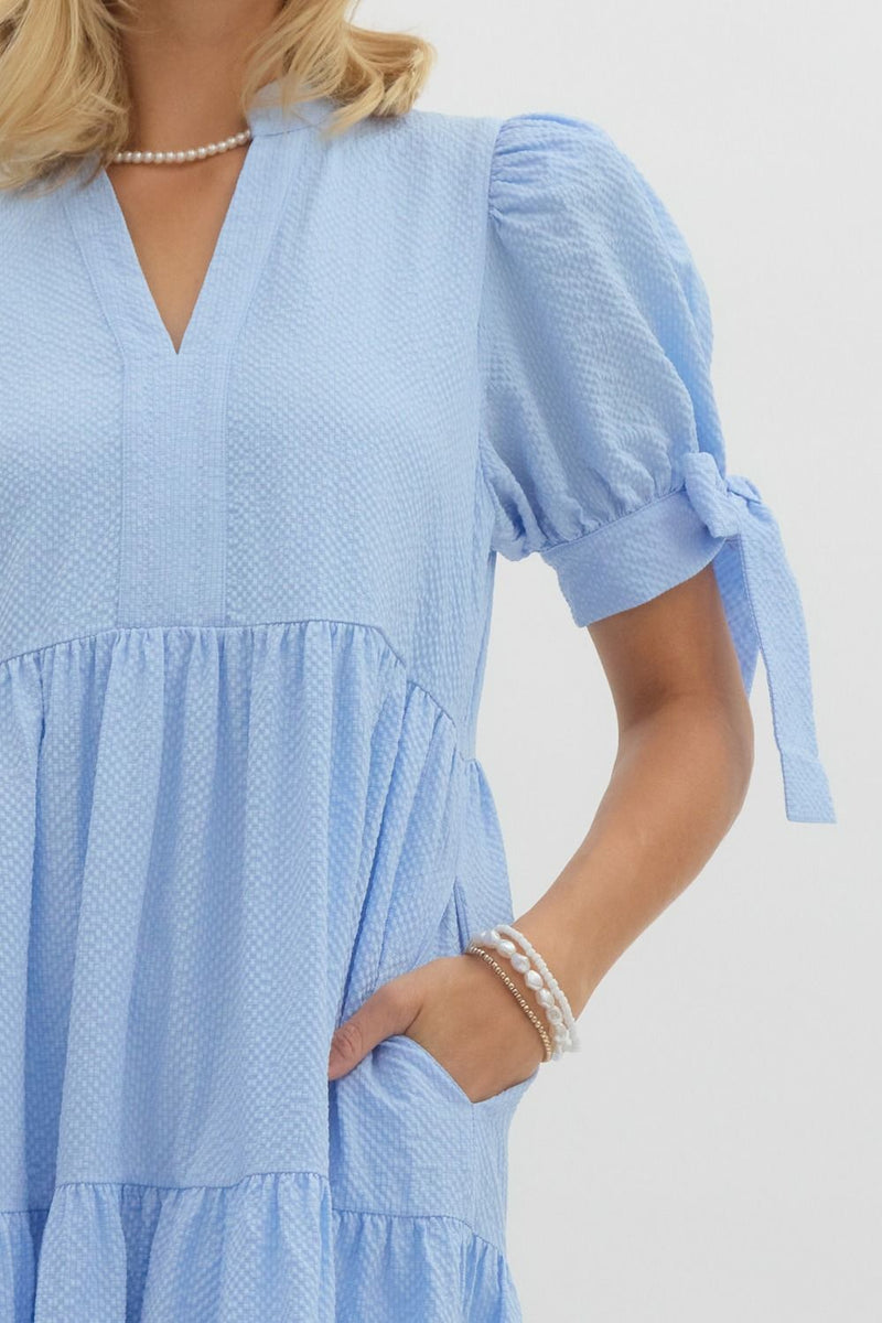 Blossoming In Blue Tiered Midi Ruffled Dress