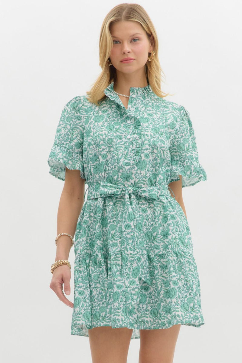 Georgetown Green Floral Ruffle Mini Dress