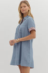 Charming In Chambray Dress with Leopard Trim Detail