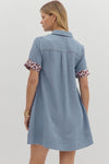 Charming In Chambray Dress with Leopard Trim Detail