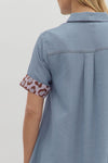 Charming In Chambray Dress with Leopard Trim Detail