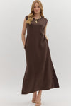Café Muse Mocha Cap Sleeve Maxi Dress