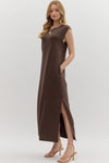Café Muse Mocha Cap Sleeve Maxi Dress