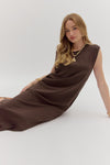 Café Muse Mocha Cap Sleeve Maxi Dress