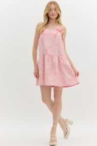 Pretty in Pink With Bows Coquette Printed Dress