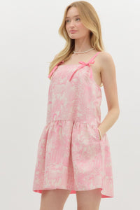 Pretty in Pink With Bows Coquette Printed Dress