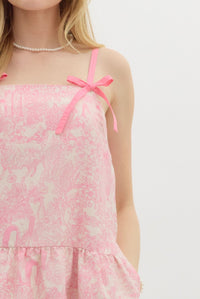 Pretty in Pink With Bows Coquette Printed Dress