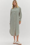 Country Club Brunch Striped Long Sleeve Midi Dress in Green