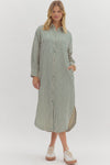 Country Club Brunch Striped Long Sleeve Midi Dress in Green