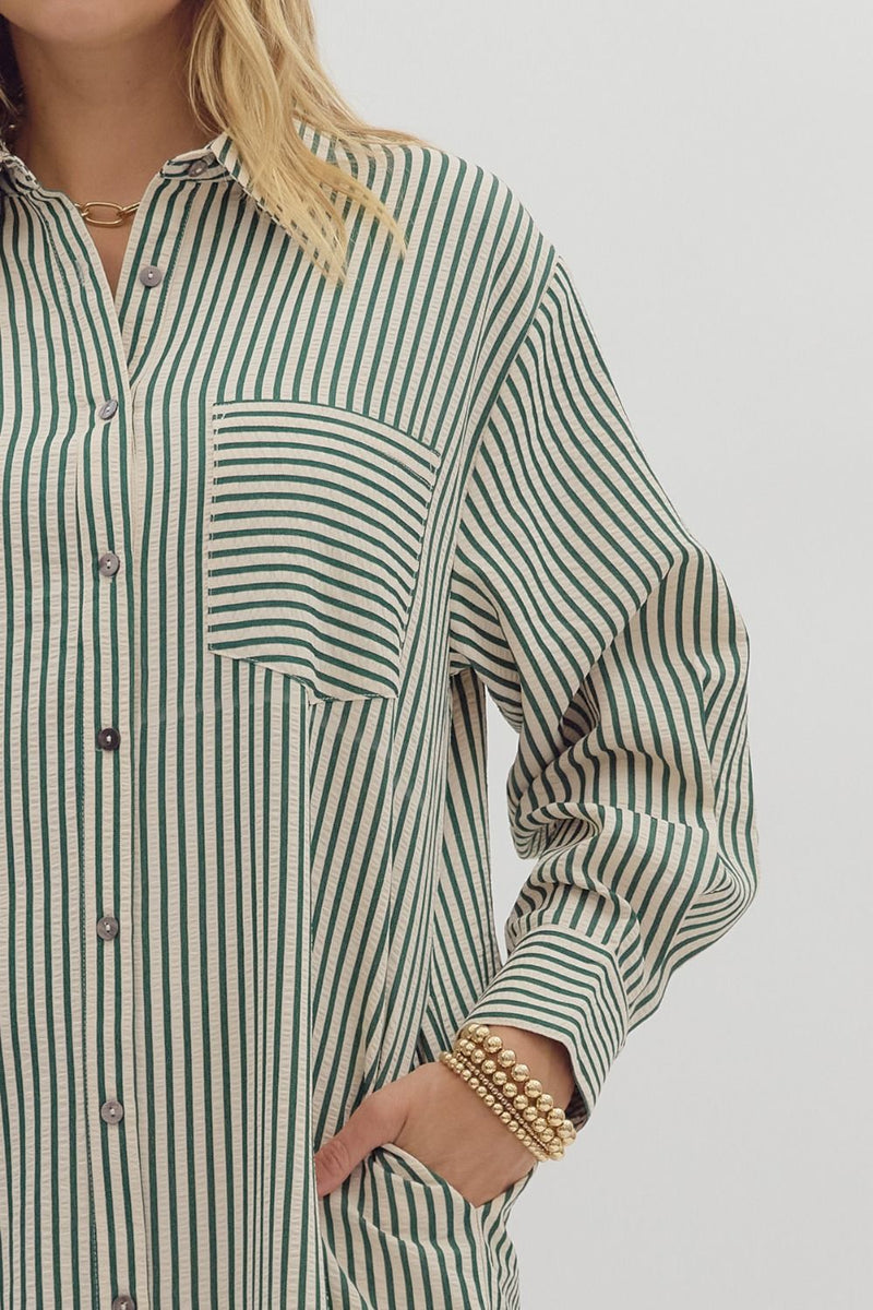 Country Club Brunch Striped Long Sleeve Midi Dress in Green