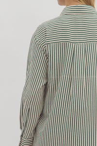 Country Club Brunch Striped Long Sleeve Midi Dress in Green