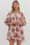 Merlot & Magnolias Textured Floral Dress with Contrast Detail