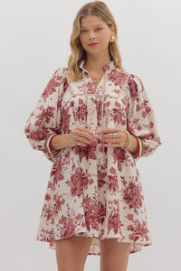 Merlot & Magnolias Textured Floral Dress with Contrast Detail