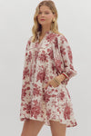 Merlot & Magnolias Textured Floral Dress with Contrast Detail