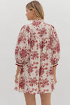 Merlot & Magnolias Textured Floral Dress with Contrast Detail