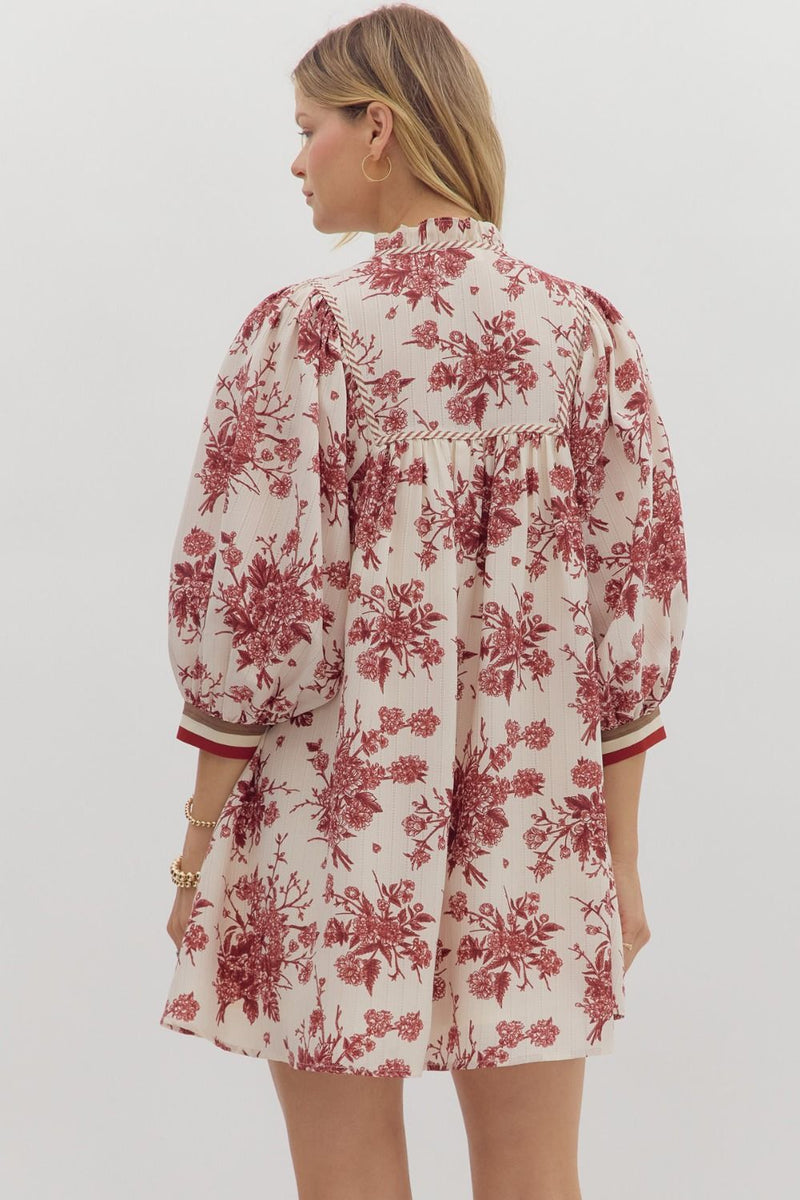 Merlot & Magnolias Textured Floral Dress with Contrast Detail