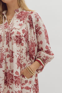 Merlot & Magnolias Textured Floral Dress with Contrast Detail