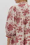 Merlot & Magnolias Textured Floral Dress with Contrast Detail
