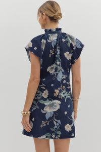 Wild Indigo Denim Floral Print Mini Dress