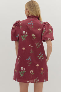 Merlot & Magnolias Floral Printed Bubble Sleeves Dress