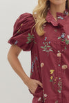 Merlot & Magnolias Floral Printed Bubble Sleeves Dress